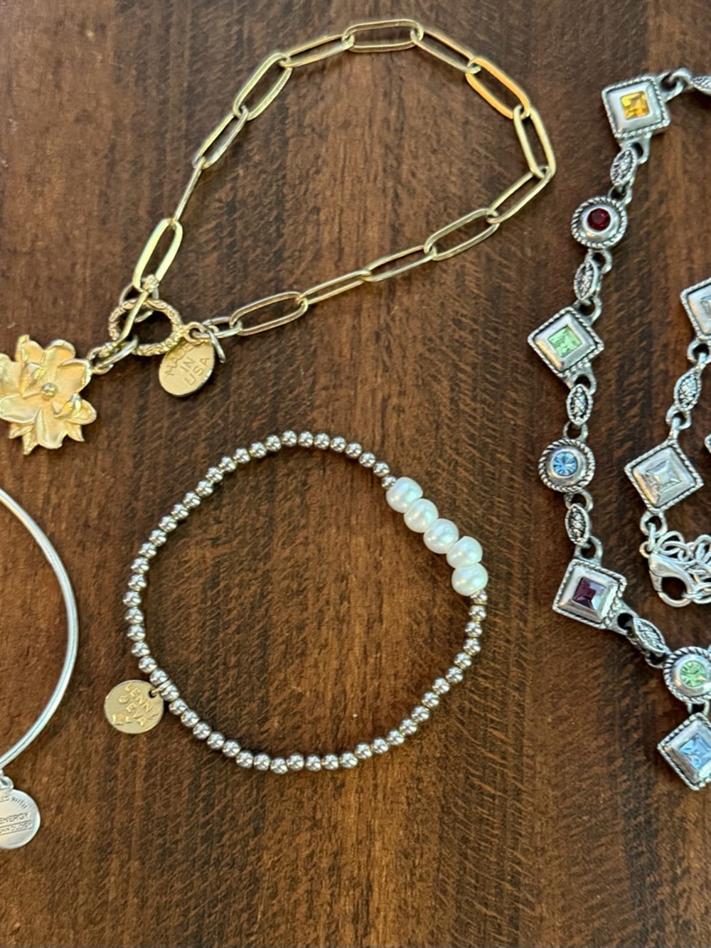 Gold-Tone Bracelet with Flower Charm Susan Shaw plus 2 more ,necklace lot